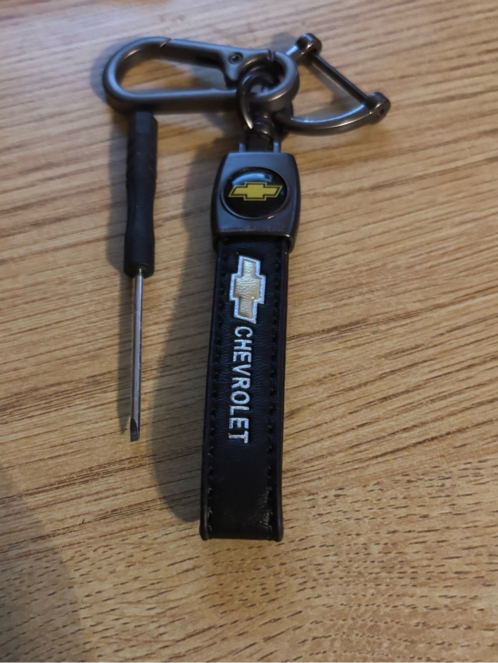 Chevrolet Black Leather Keychain with Gold Logo